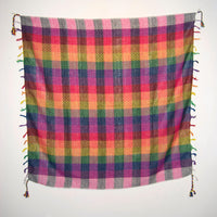 Pat rainbow keffiyeh by Tahrir Scarf (full spread) with hot pink and black
