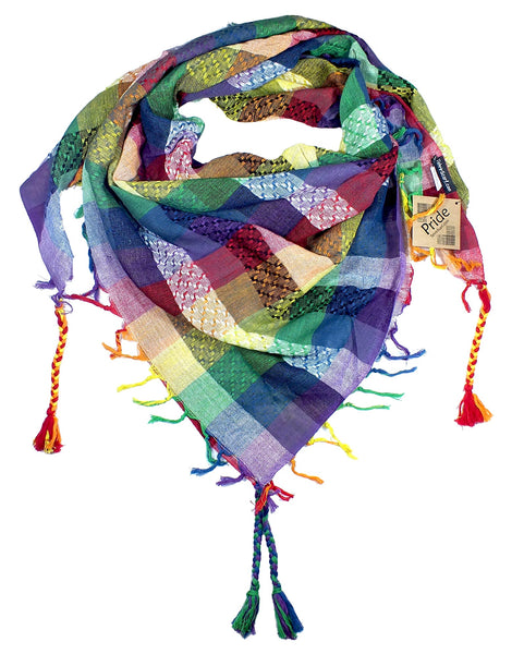 Pride rainbow keffiyeh by Tahrir Scarf (neck fold)
